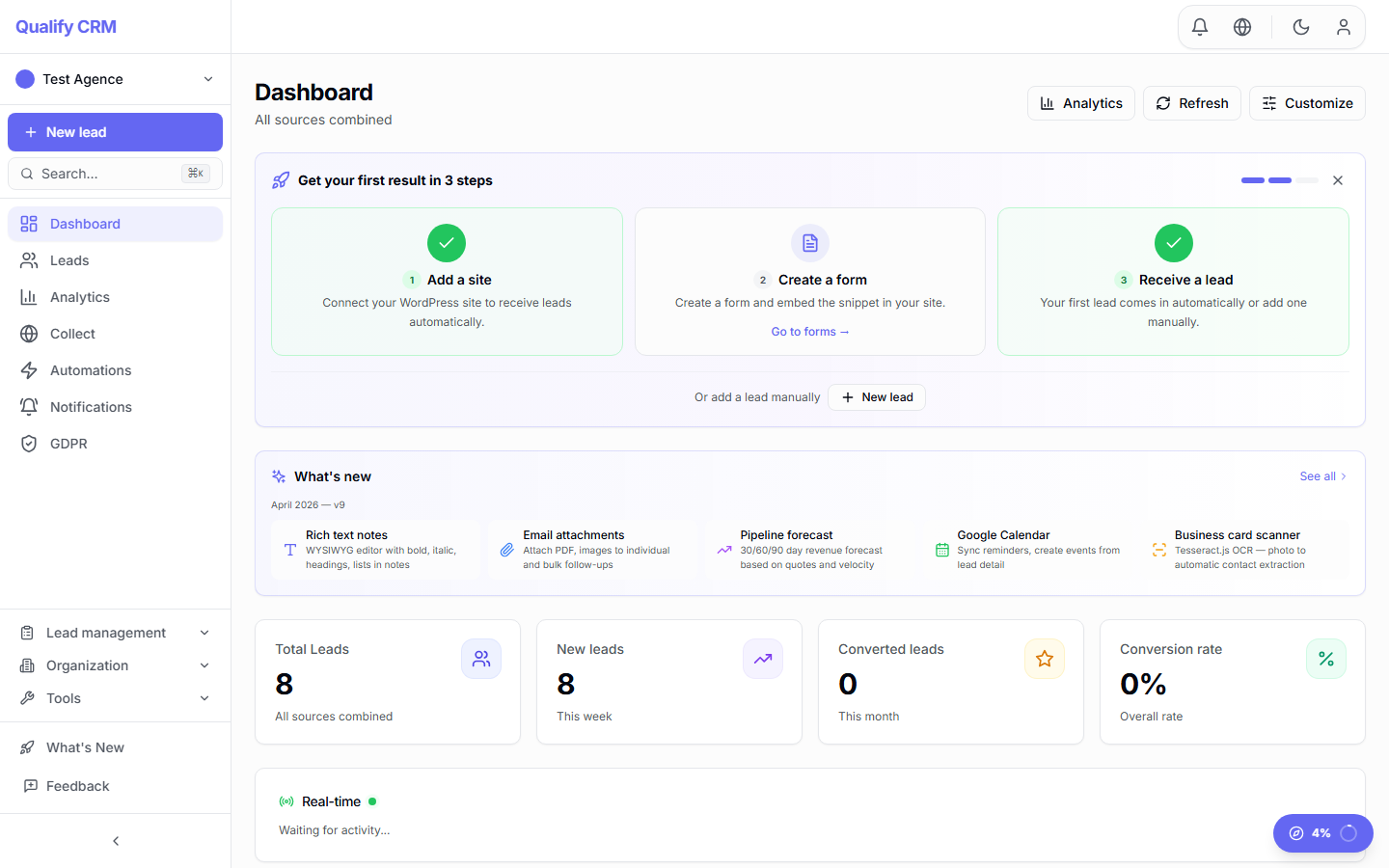 Dashboard overview showing key metrics and navigation
