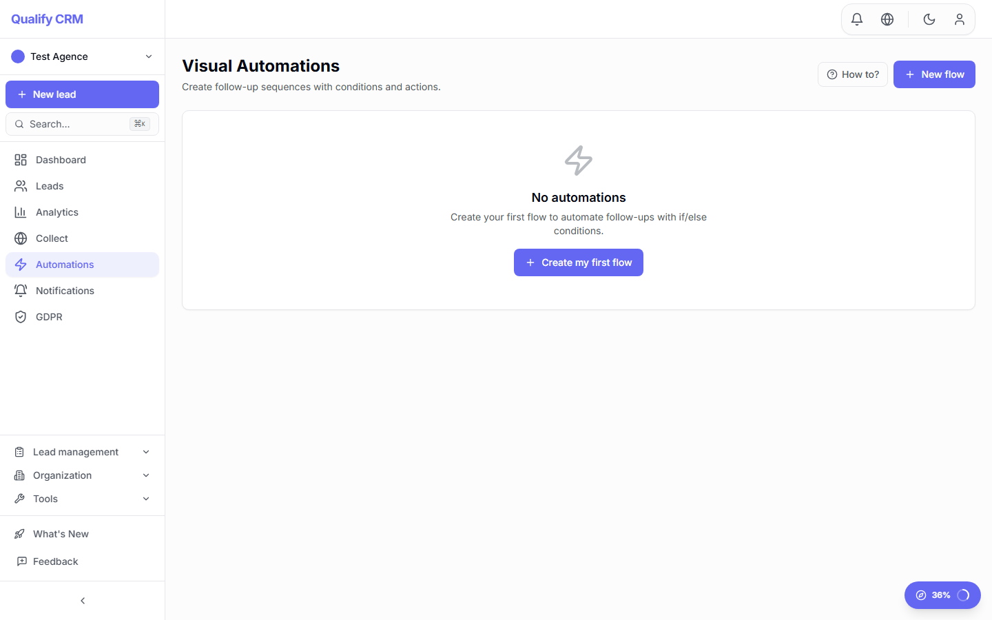 Workflow builder showing trigger, condition and action blocks in a flow diagram