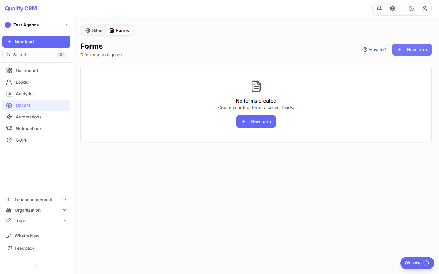 Form builder interface with drag-and-drop fields