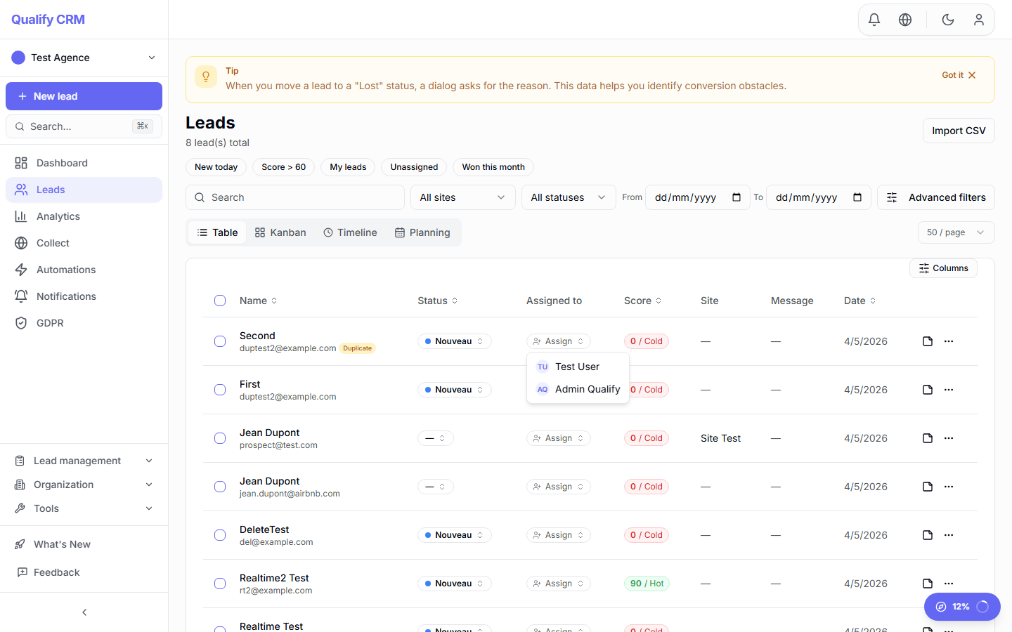 Lead detail showing deal room panel