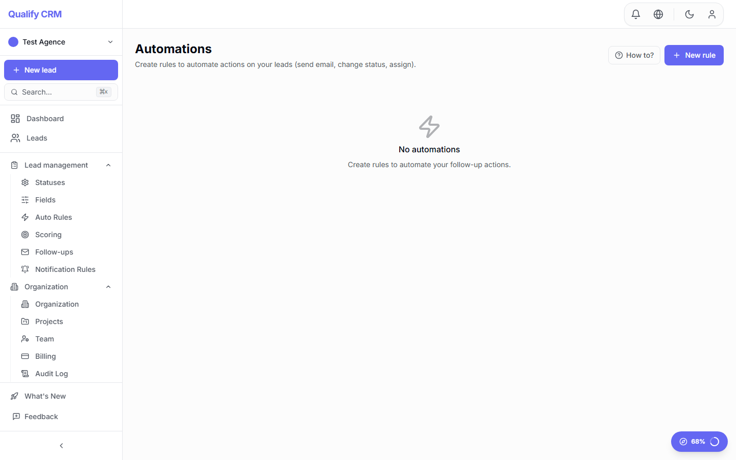 Automation rules page with trigger conditions and actions