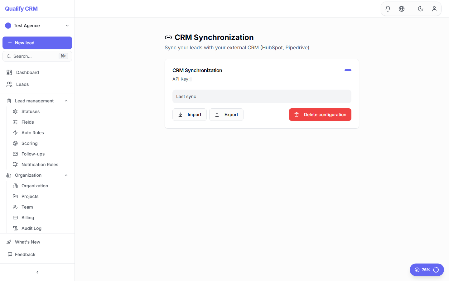 CRM synchronization settings